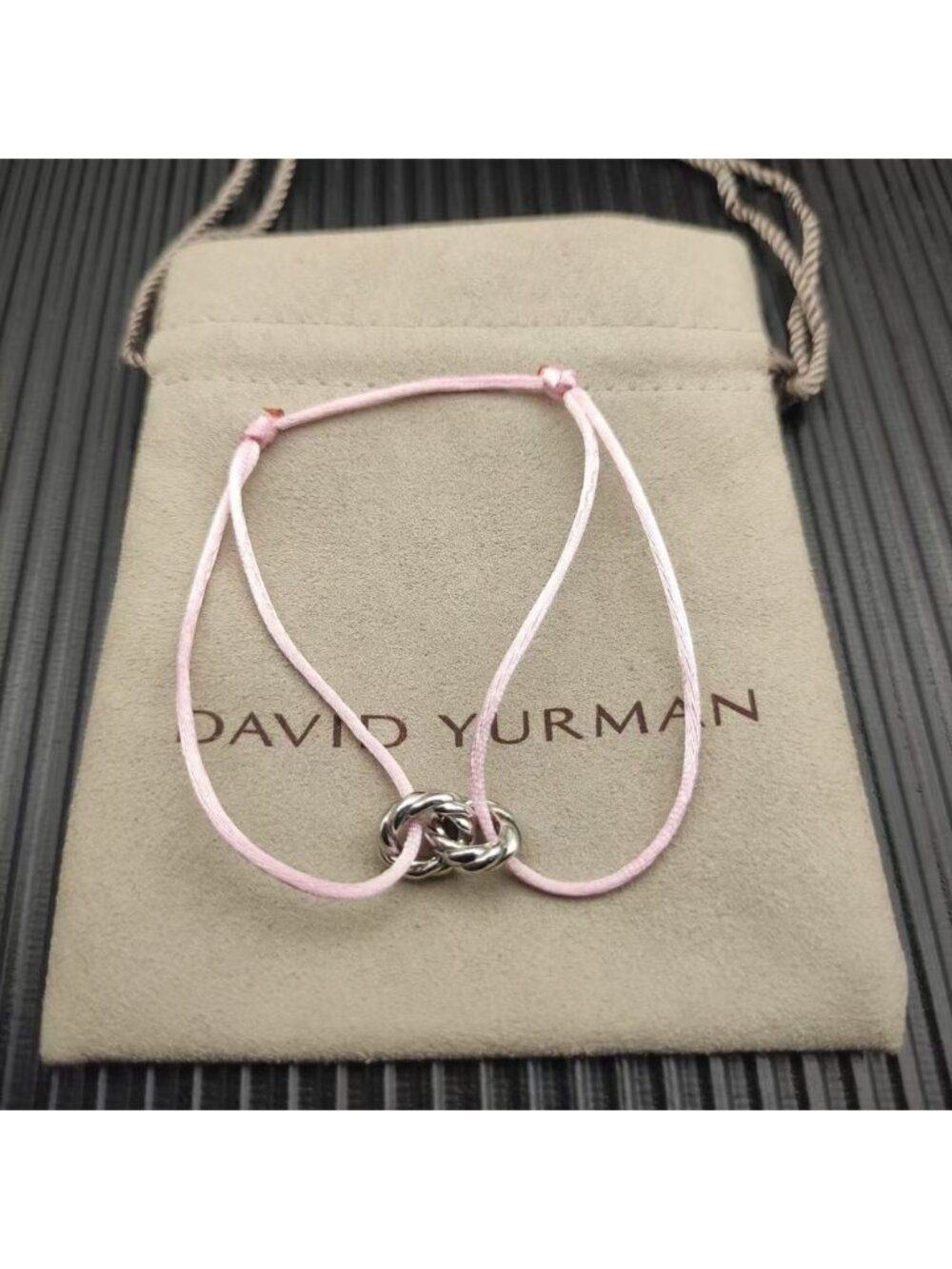 David Yurman Pink Double-Ring Silver Nylon Rope Bracelet